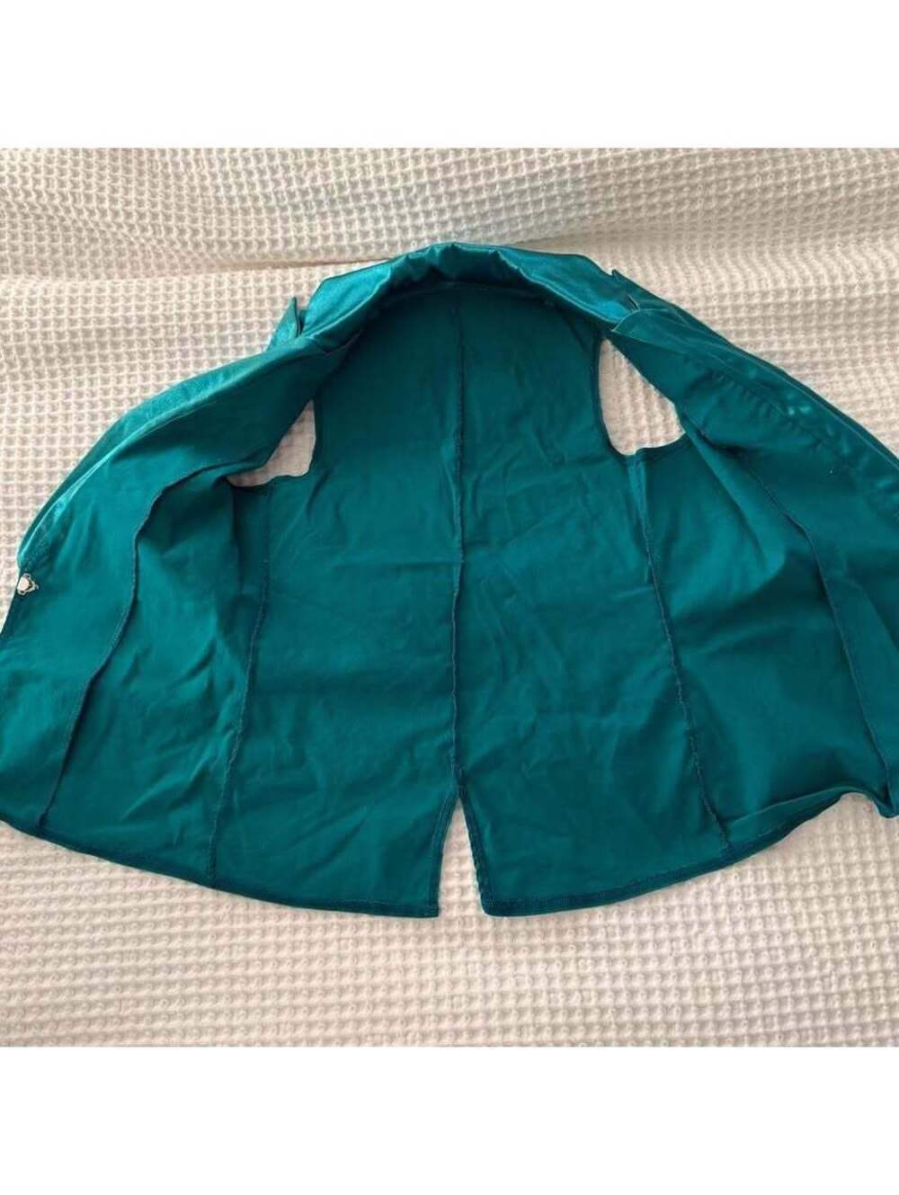 Teal Satin Lapel Sleeveless Blazer Vest One Button Tuxedo Style Size S/M - Picture 4 of 7